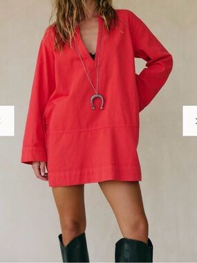 NWT FREE PEOPLE Seek to Sea mini dress Boho Shirtdress Bell Sleeve XS